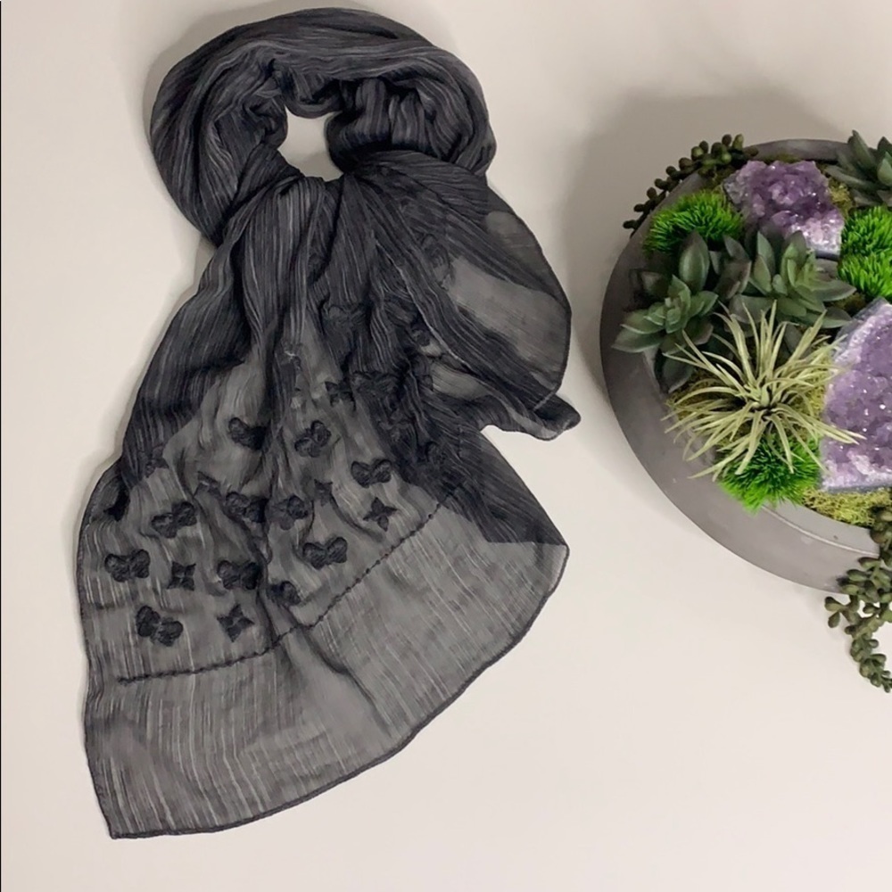 Echo Grey sheer Embroidered Butterfly Star Scarf neck accessory